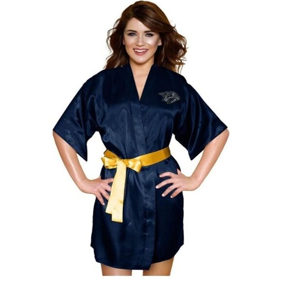 NHL Nashville Predators Womens Size L/XL Short Sleeve Kimono Bath Bed Blue Robe - Picture 5 of 5